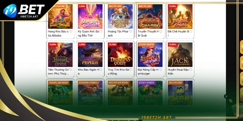 Người chơi có thể chọn trò Nổ hũ PG yêu thích thông qua danh sách hiển thị tại sảnh